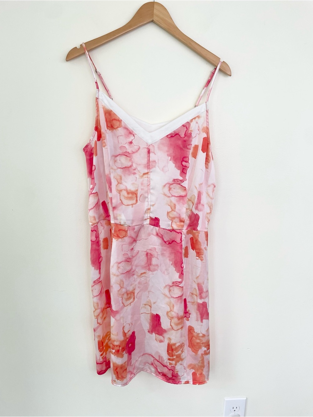 Calvin Klein Watercolor Print Midi Shift Dress in Pink and Orange L Large Vneck